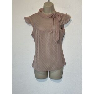 Lily White Pink Lace Blouse Size L Sheer Bow Ribbon Y2K Romantic Coquette
